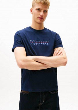 TOMMY JEANS - Tommy Jeans ανδρικό T-shirt με logo print Slim Fit - DM0DM22333 Μπλε Σκούρο