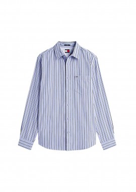 Tommy Jeans ανδρικό πουκάμισο με ριγέ σχέδιο και λογότυπο Relaxed Fit - DM0DM22406 Μπλε