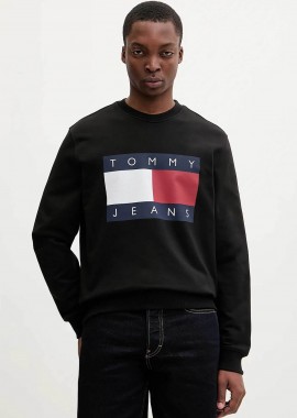 TOMMY JEANS - Tommy Jeans ανδρική μπλούζα φούτερ με λογότυπο Regular Fit - DM0DM22643 Μαύρο