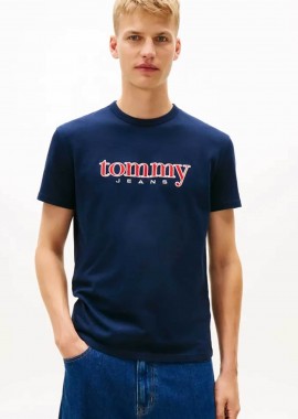 TOMMY JEANS - Tommy Jeans ανδρικό T-shirt με logo print Slim Fit - DM0DM22719 Μπλε Σκούρο