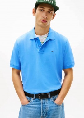 TOMMY JEANS - Τommy Jeans ανδρική μπλούζα πόλο μονόχρωμη Regular Fit - DM0DM22711 Γαλάζιο