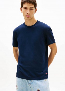 TOMMY JEANS - Tommy Jeans ανδρικό T-shirt με waffle πλέξη Slim Fit - DM0DM22529 Μπλε Σκούρο