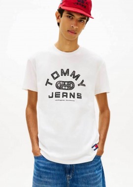 Tommy Jeans ανδρικό T-shirt με logo print Regular Fit - DM0DM22551 Εκρού