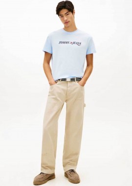Tommy Jeans ανδρικό T-shirt με λογότυπο Regular Fit - DM0DM22548 Γαλάζιο