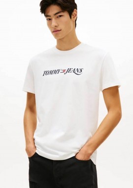 Tommy Jeans ανδρικό T-shirt με λογότυπο Regular Fit - DM0DM22548 Εκρού