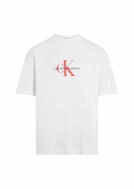 CALVIN KLEIN JEANS - CK Jeans ανδρικό βαμβακερό T-shirt με logo print μπροστά - J30J325427 Λευκό