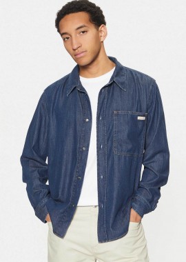 CALVIN KLEIN JEANS - Calvin Klein Jeans ανδρικό denim πουκάμισο με τσέπη στο στήθος Regular Fit - J30J327022 Denim Blue Σκούρο