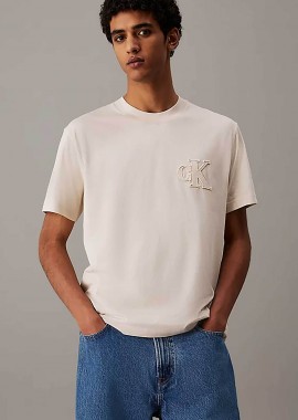 CALVIN KLEIN JEANS - Calvin Klein Jeans ανδρικό T-shirt με κεντημένο monogram Regular Fit - J30J327494 Μπεζ