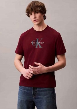 CALVIN KLEIN JEANS - Calvin Klein Jeans ανδρικό T-shirt μονόχρωμο με λογότυπο - LV04RB862G Μπορντό