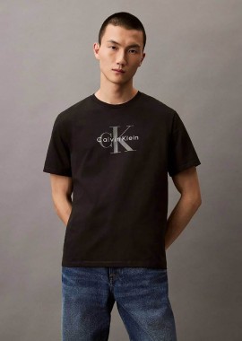 Calvin Klein Jeans ανδρικό T-shirt μονόχρωμο με λογότυπο - LV04RB862G Μαύρο