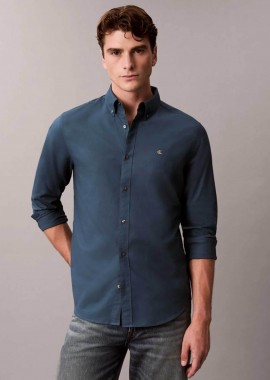 CALVIN KLEIN JEANS - Calvin Klein Jeans ανδρικό πουκάμισο Oxford με λογότυπο στο στήθος - LV140EM125 Πετρόλ
