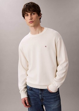 CALVIN KLEIN JEANS - Calvin Klein Jeans ανδρικό βαμβακερό πουλόβερ με λογότυπο Regular Fit - LV04RC309G Εκρού