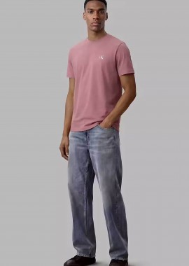 Calvin Klein Jeans ανδρικό T-shirt μονόχρωμο με λογότυπο Regular Fit - LV04RD254G Ροζ