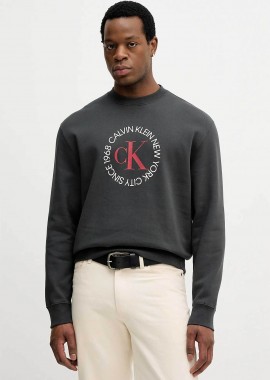 Calvin Klein Jeans ανδρική μπλούζα φούτερ μονόχρωμη με λογότυπο Regular Fit - LV14RE250G Γκρι