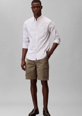 Calvin Klein Jeans ανδρική βερμούδα cargo με ελαστική μέση και λογότυπο Regular Fit - LV04RB618G Λαδί