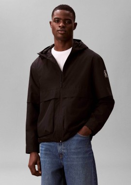 CALVIN KLEIN JEANS - Calvin Klein Jeans ανδρικό μπουφάν μονόχρωμο με λογότυπο και κουκούλα Regular Fit - LV04RF500G Μαύρο