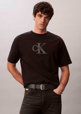 CALVIN KLEIN JEANS - Calvin Klein Jeans ανδρικό T-shirt μονόχρωμο με λογότυπο Relaxed Fit - LV04RF819G Μαύρο