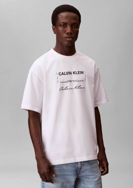 CALVIN KLEIN JEANS - Calvin Klein Jeans ανδρικό T-shirt μονόχρωμο με λογότυπο Relaxed Fit - LV04RE827G Λευκό