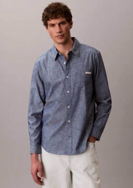 Calvin Klein Jeans ανδρικό πουκάμισο μονόχρωμο με κεντημένο λογότυπο Regular Fit - LV04RF109G Σκούρο Μπλε