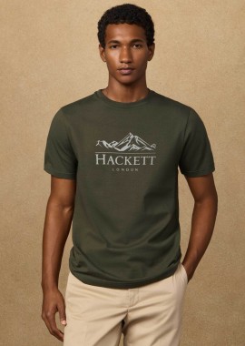 Hackett ανδρικό T-shirt με graphic logo print Classic Fit - HM5000057 Πράσινο Σκούρο