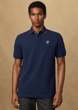 HACKETT - Hackett ανδρική μπλούζα πόλο πικέ με logo patch Classic Fit - HM5600082 Μπλε Σκούρο