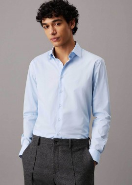 Calvin Klein ανδρικό πουκάμισο μονόχρωμο με κεντημένο λογότυπο Fitted - K10K109509 Μπλε Ανοιχτό