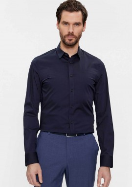 Calvin Klein ανδρικό πουκάμισο μονόχρωμο με κεντημένο λογότυπο Slim Fit - K10K110856 Μπλε Σκούρο