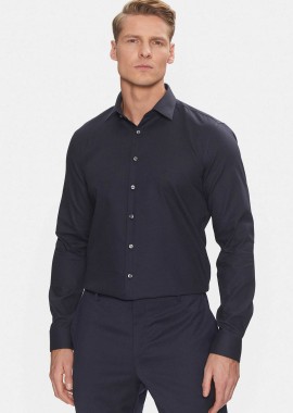 CALVIN KLEIN - Calvin Klein ανδρικό πουκάμισο structured με κεντημένο monogram Slim Fit - K10K113848 Μπλε Σκούρο