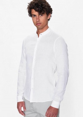 Calvin Klein ανδρικό λινό πουκάμισο μάο με κεντημένο monogram Slim Fit - K10K109511 Λευκό