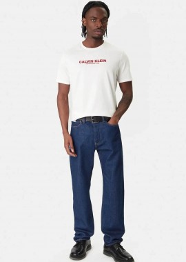 Calvin Klein ανδρικό T-shirt με logo print Regular Fit - LV04RE820G Κρέμ