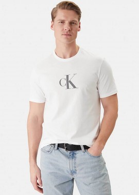 Calvin Klein ανδρικό T-shirt με distressed monogram print - LV04RF853G Λευκό