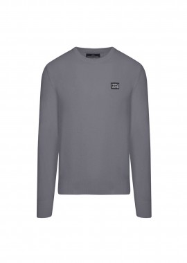 PRINCE OLIVER - Prince Oliver ανδρικό πουλόβερ με logo patch Modern Fit - 63256002 Γκρι