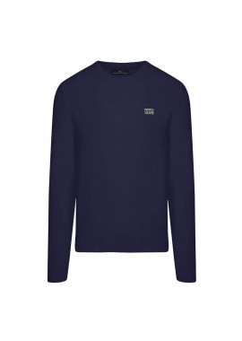 PRINCE OLIVER - Prince Oliver ανδρικό πουλόβερ με logo patch Modern Fit - 63256002 Μπλε Σκούρο