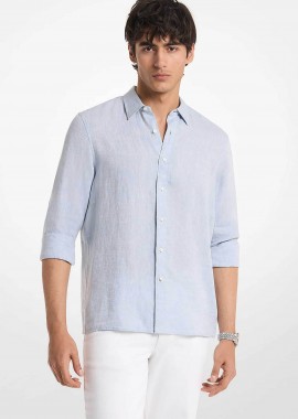MICHAEL KORS - Michael Kors ανδρικό λινό πουκάμισο με κεντημένο monogram Classic Fit - CF5409I4YT Μπλε Ανοιχτό