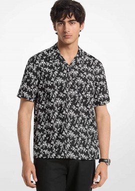 MICHAEL KORS - Michael Kors ανδρικό κοντομάνικο λινό πουκάμισο με floral print Relaxed Fit - CS6409LL1E Μαύρο