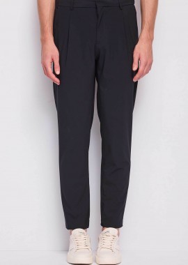 GAUDÍ - Gaudi ανδρικό παντελόνι stretch με σούρες Straight Fit - 611GU25007 Μπλε Σκούρο
