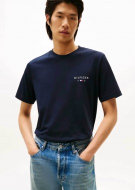 Tommy Hilfiger ανδρικό T-shirt με logo print Regular Fit - MW0MW41456 Μπλε Σκούρο