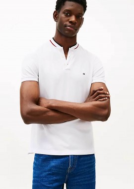 TOMMY HILFIGER - Tommy Hilfiger ανδρική μπλούζα πόλο με κεντημένο logo flag Slim Fit - MW0MW34752 Λευκό
