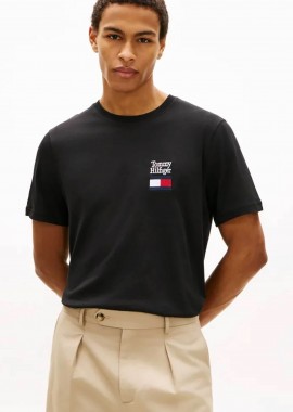 TOMMY HILFIGER - Tommy Hilfiger ανδρικό T-shirt με λογότυπο Regular Fit - MW0MW42367 Μαύρο