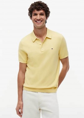 TOMMY HILFIGER - Tommy Hilfiger ανδρική μπλούζα πόλο με κεντημένο logo flag Regular Fit - MW0MW37396 Κίτρινο