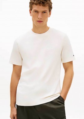 Tommy Hilfiger ανδρικό T-shirt με κεντημένο monogram Regular Fit - MW0MW42391 Εκρού