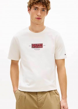 TOMMY HILFIGER - Tommy Hilfiger ανδρικό T-shirt με λογότυπο Regular Fit - MW0MW42392 Εκρού
