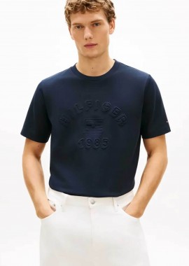 TOMMY HILFIGER - Tommy Hilfiger ανδρικό T-shirt με ανάγλυφο λογότυπο Regular Fit - MW0MW42835 Μπλε Σκούρο