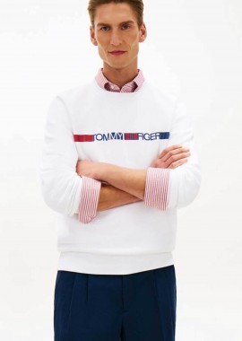 Tommy Hilfiger ανδρική μπλούζα φούτερ με λογότυπο Regular Fit - MW0MW42465 Λευκό