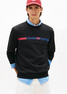 TOMMY HILFIGER - Tommy Hilfiger ανδρική μπλούζα φούτερ με λογότυπο Regular Fit - MW0MW42465 Μαύρο