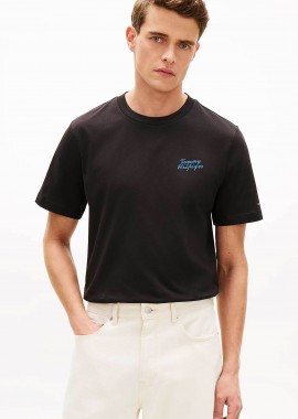 TOMMY HILFIGER - Tommy Hilfiger ανδρικό T-shirt με λογότυπο Regular Fit - MW0MW42386 Μαύρο