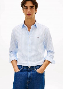 Tommy Hilfiger ανδρικό πουκάμισο καρό με κεντημένο logo flag Regular Fit - MW0MW42445 Γαλάζιο
