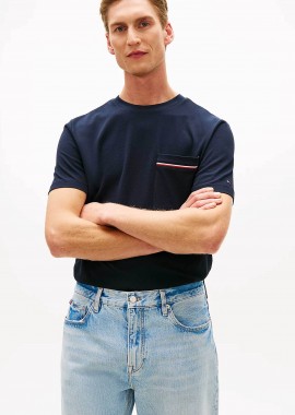 Tommy Hilfiger ανδρικό T-shirt με τσέπη στο στήθος Regular Fit - MW0MW42397 Μπλε Σκούρο