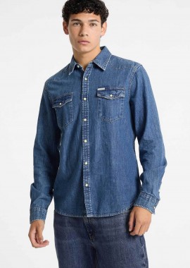 Guess ανδρικό denim πουκάμισο με λογότυπο Slim Fit - M4YH55D5EI1 Denim Blue