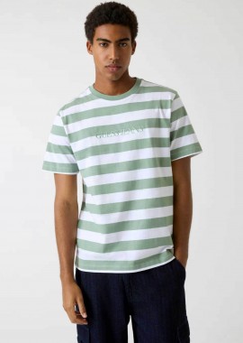 GUESS - Guess ανδρικό T-shirt με ριγέ σχέδιο και λογότυπο Regular Fit - M4YI84K9XF1 Πράσινο